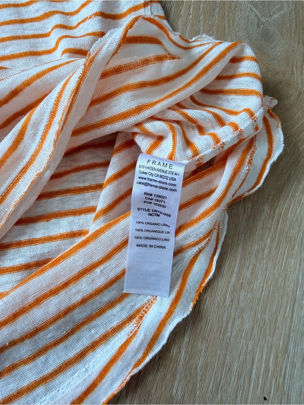 $248 FRAME Easy True Stripe 100% Organic Linen T-Shirt Tee Nectarine Multi S - Picture 7 of 9